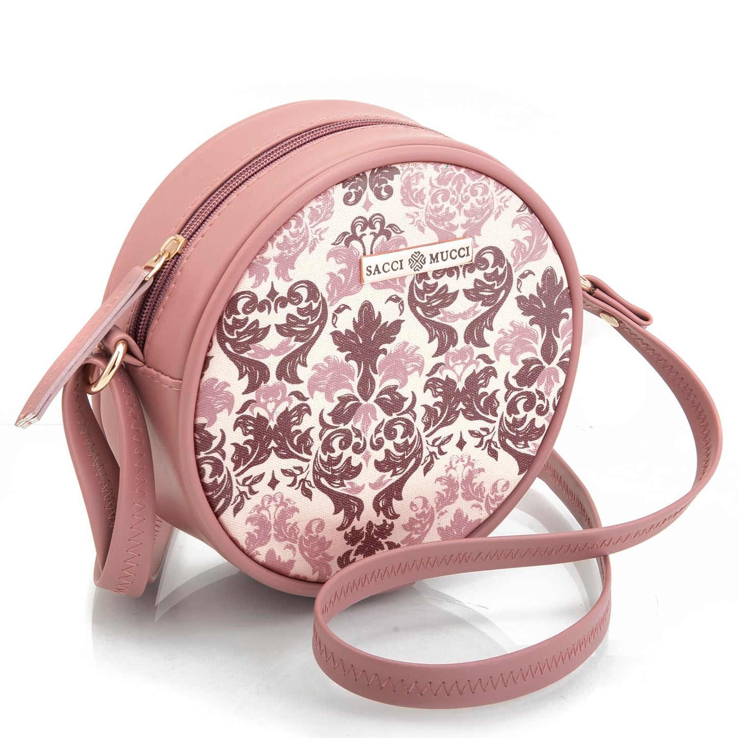 SACCI MUCCI Stylish One Side Shoulder Sling Bag with Zip Closure for Girls and Women trendy crossbody handbag- Damask (Blush)