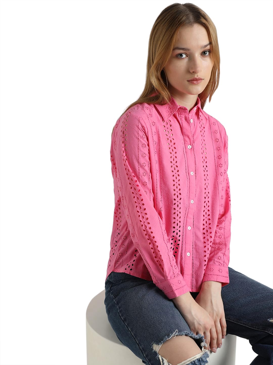 ONLY Women's Regular Fit Shirt (15324199-Azalea Pink_Azalea