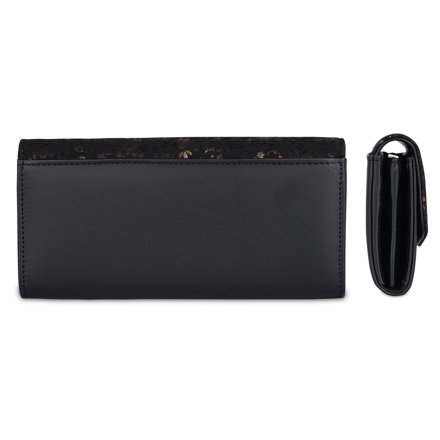 THE CLOWNFISH Jacinta Collection Womens Wallet Clutch Ladies Purse with Floral Design On Flap & Multiple Card Slots (Black)