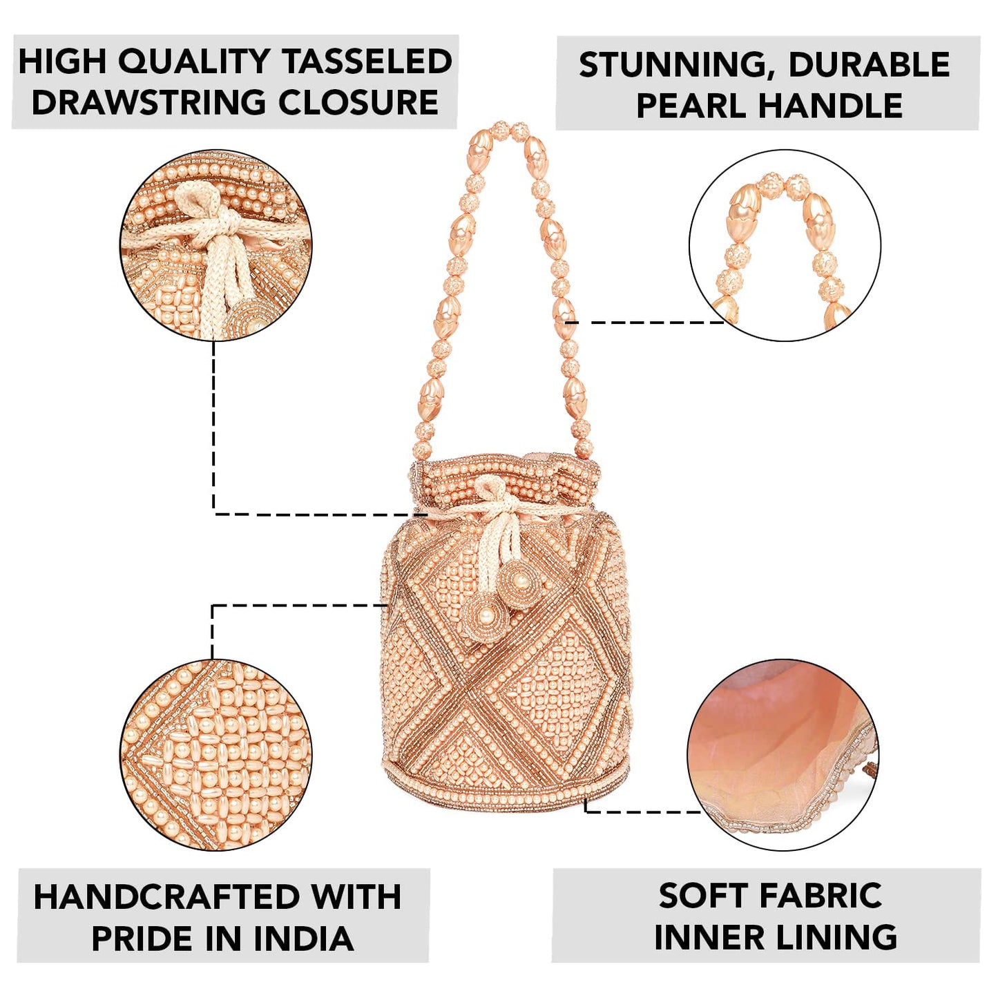 Peora Rose Gold Potli Bag for Women Handmade Evening Wristlet Handbag Stylish Bridal Purse Fashion Bag for Girls