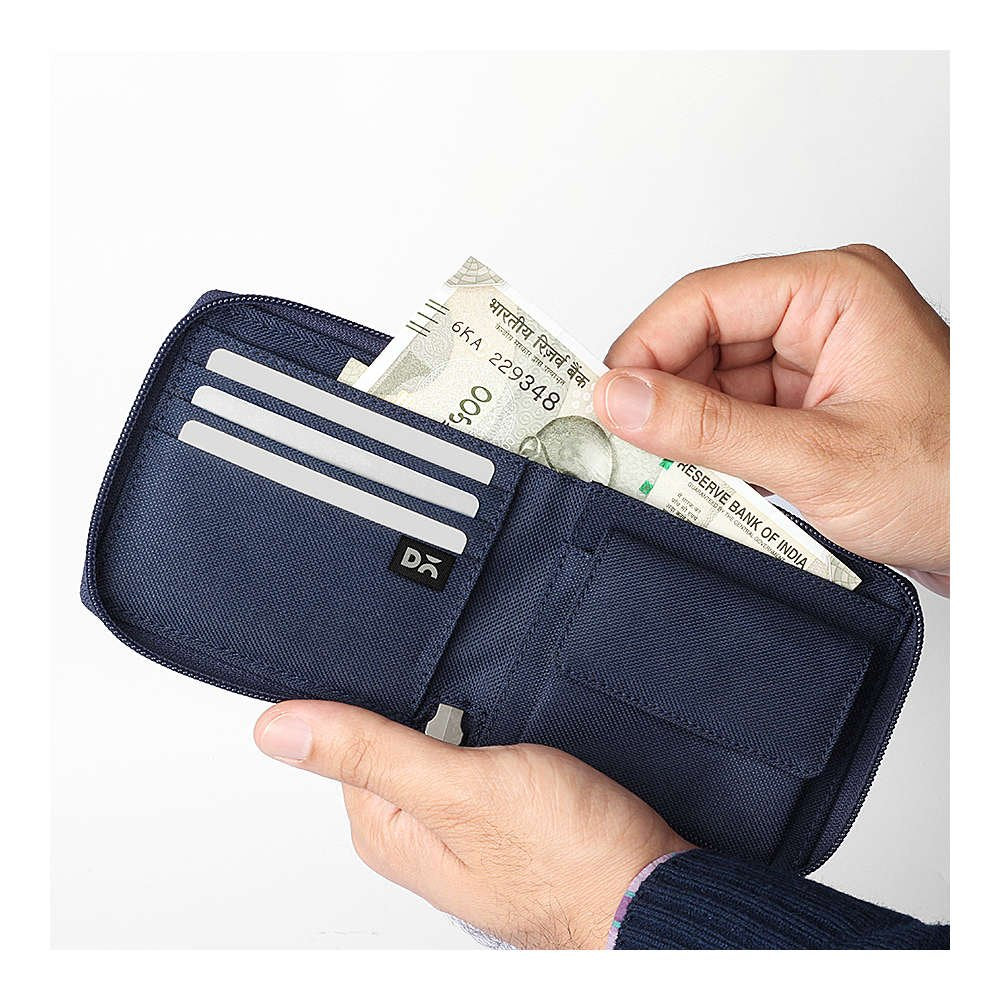 DailyObjects Blue Ballistic Women's Zip Wallet | Made with Nylon Material | Carefully Handcrafted | Holds up to 8 Cards | Slim and Easy to Fit in Pocket | Coin Pocket with Button Closure