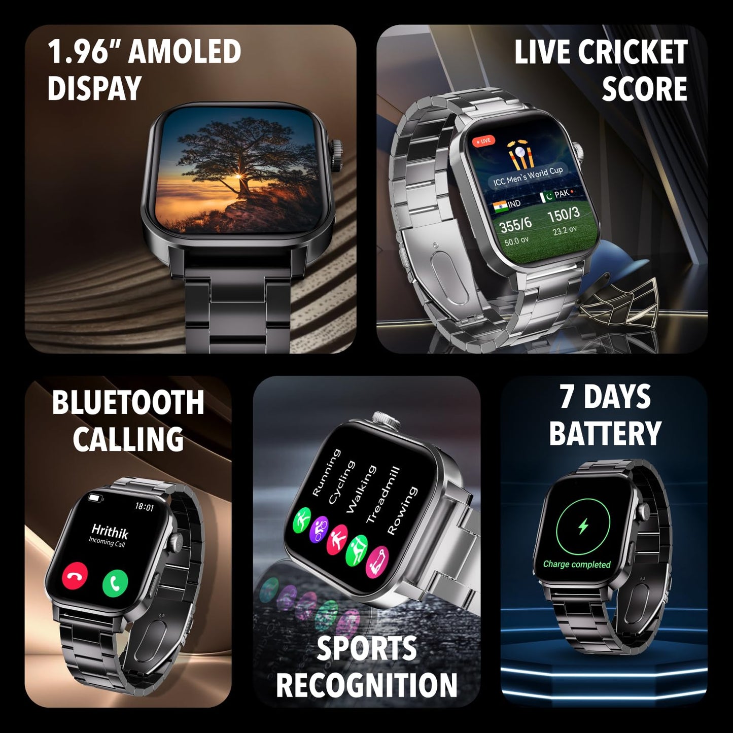 Cultsport Newly Launched Ace X Luxe 1.96" AMOLED Smartwatch,(Silver Steel)