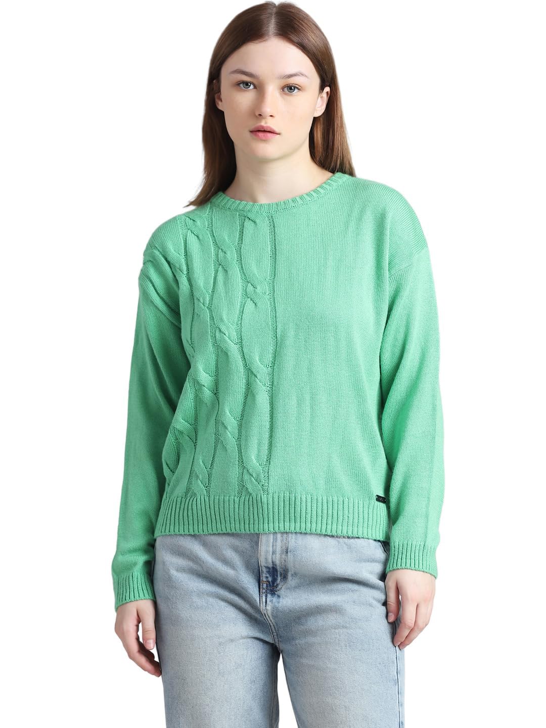 ONLY Women's Acrylic Round Neck Pullover Sweater (Feldspar)