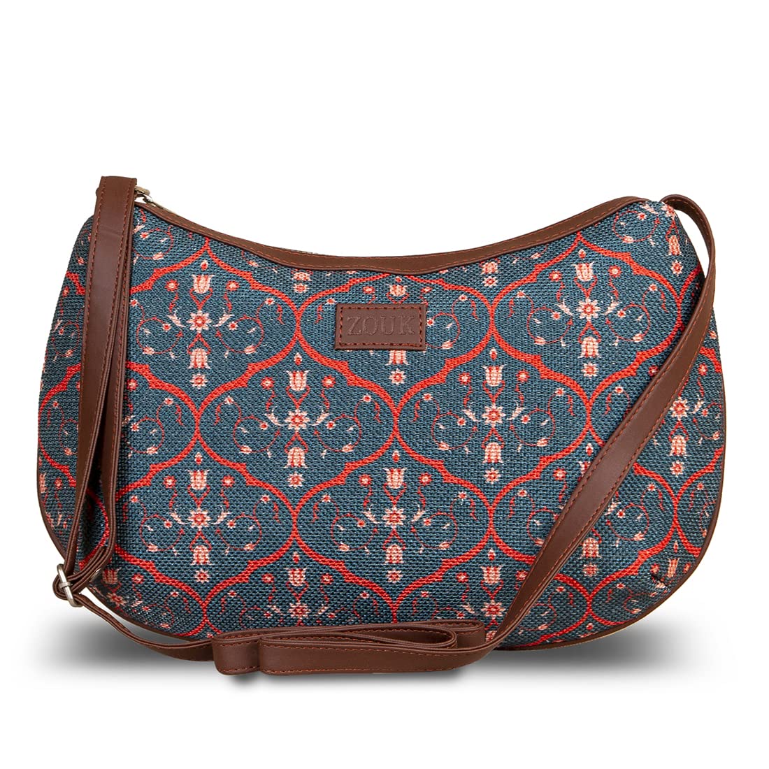 ZOUK Women's Handcrafted Blue Printed Cross Body Sling Bag for Office and College