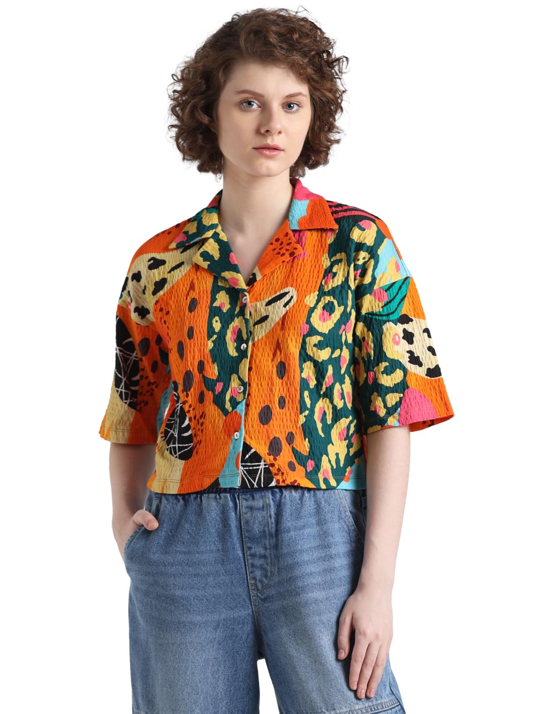 ONLY Women's Regular Fit Shirt (15330020-Sun Orange_Sun