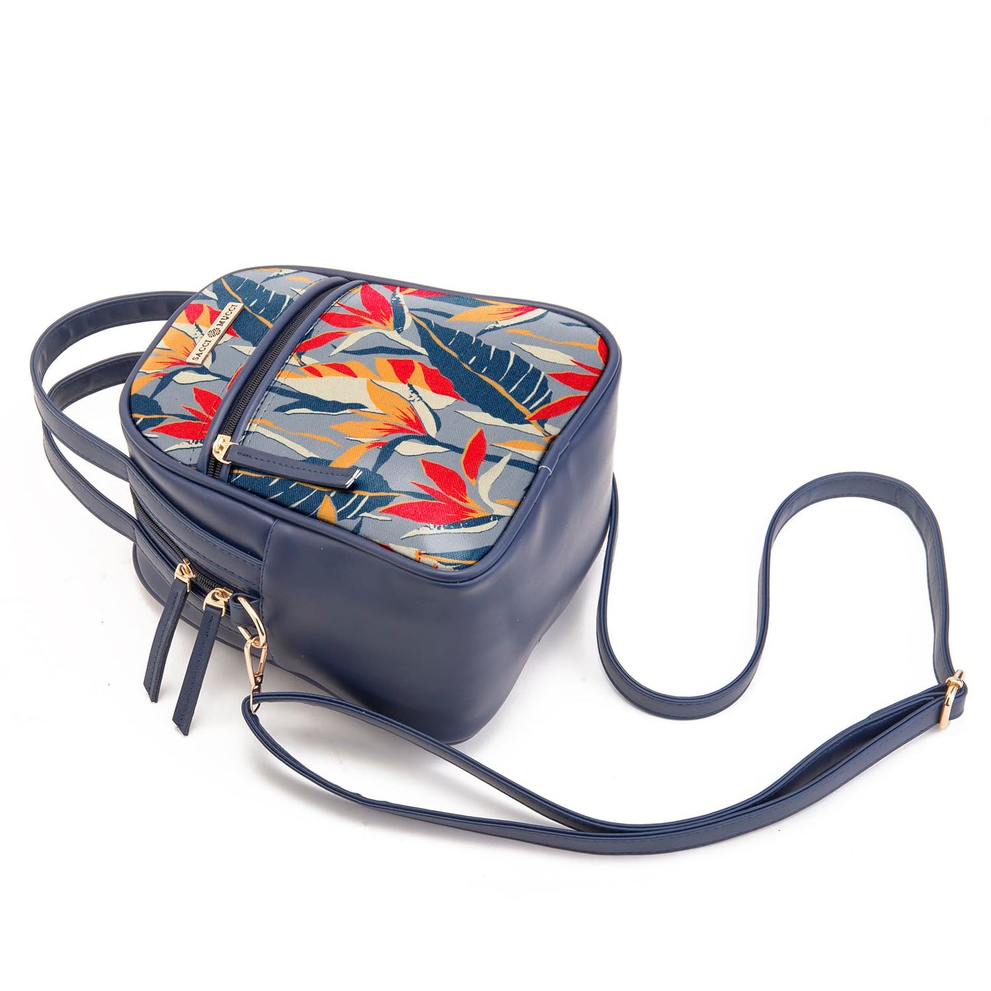 SACCI MUCCI Women's Satchel Bag | Ladies Purse Handbag | Women's Handbag - Exotic Jungle (Navy Blue)