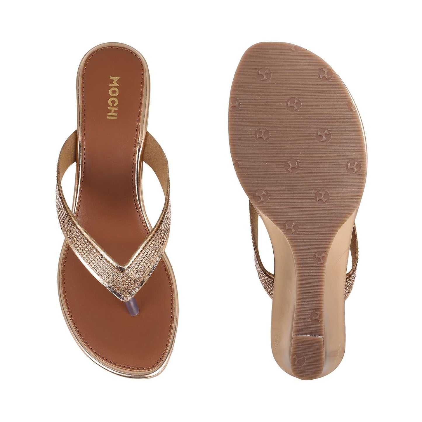 Mochi Women Rose Gold Wedge Heel Fashion Sandal