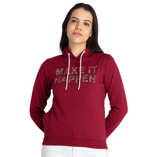 Status Quo Womens Printed Hooded Sweatshirt Wine