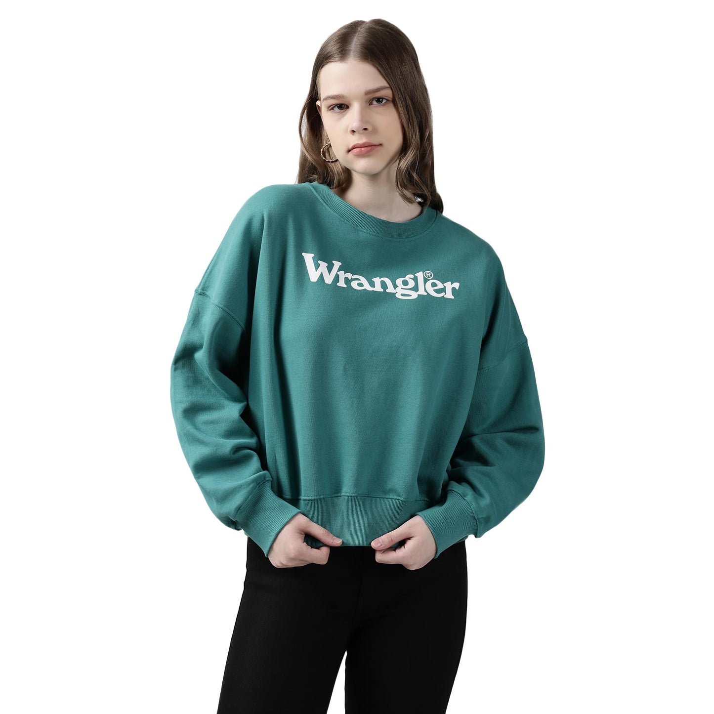 Wrangler Women's Cotton Blend Crew Neck Sweatshirt (WWSS001084_Tidepool