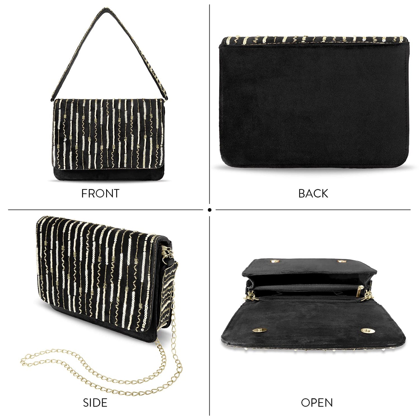 Peora Black Clutch Purses for Women Handmade Evening Handbags Bridal Clutch