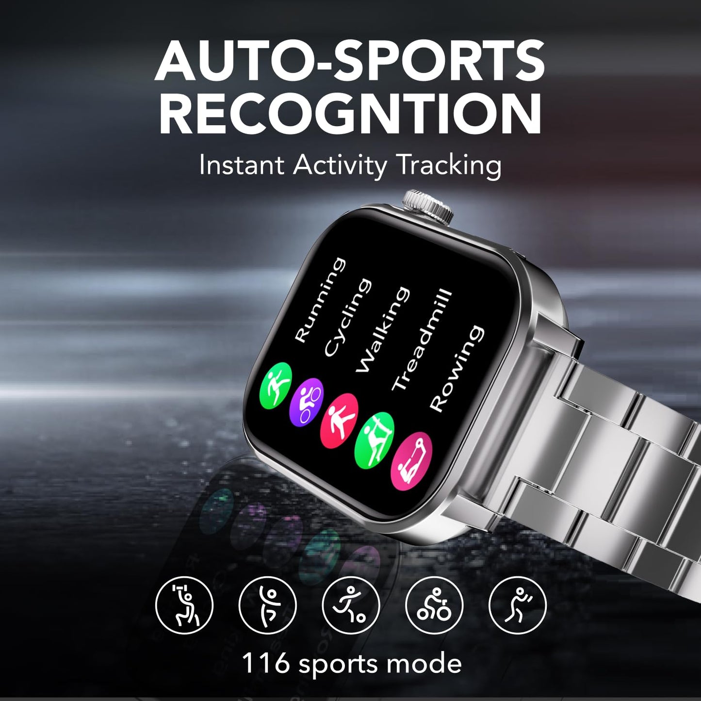 Cultsport Newly Launched Ace X Luxe 1.96" AMOLED Smartwatch,(Silver Steel)