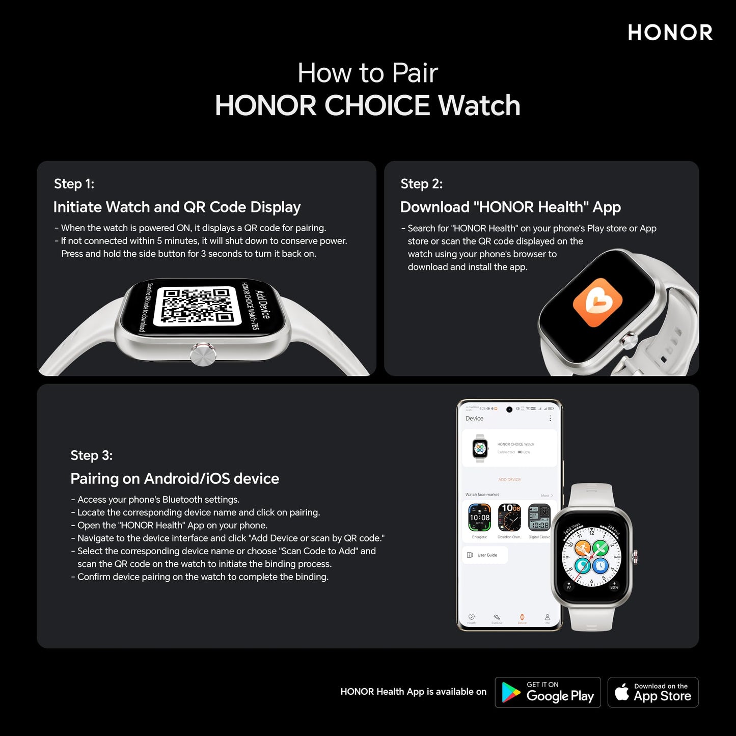 HONOR CHOICE Watch (Black) | 1.95" AMOLED Display | Bluetooth Calling | 120 Workout Modes | 5 ATM Swim-ready | Upto 12 Days Battery Life | Built-in Multi-System GNSS | SpO2, Heart Rate, Sleep Tracking