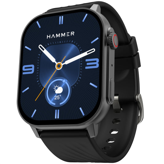 HAMMER Arctic 2.04" Super AMOLED Smart Watch, Metallic Build, BT Calling, Always On Display, Rotating Crown, Split Screen, Health Tracking, Smart Watch for Men, Women, Girls, Boys (Powder Black)