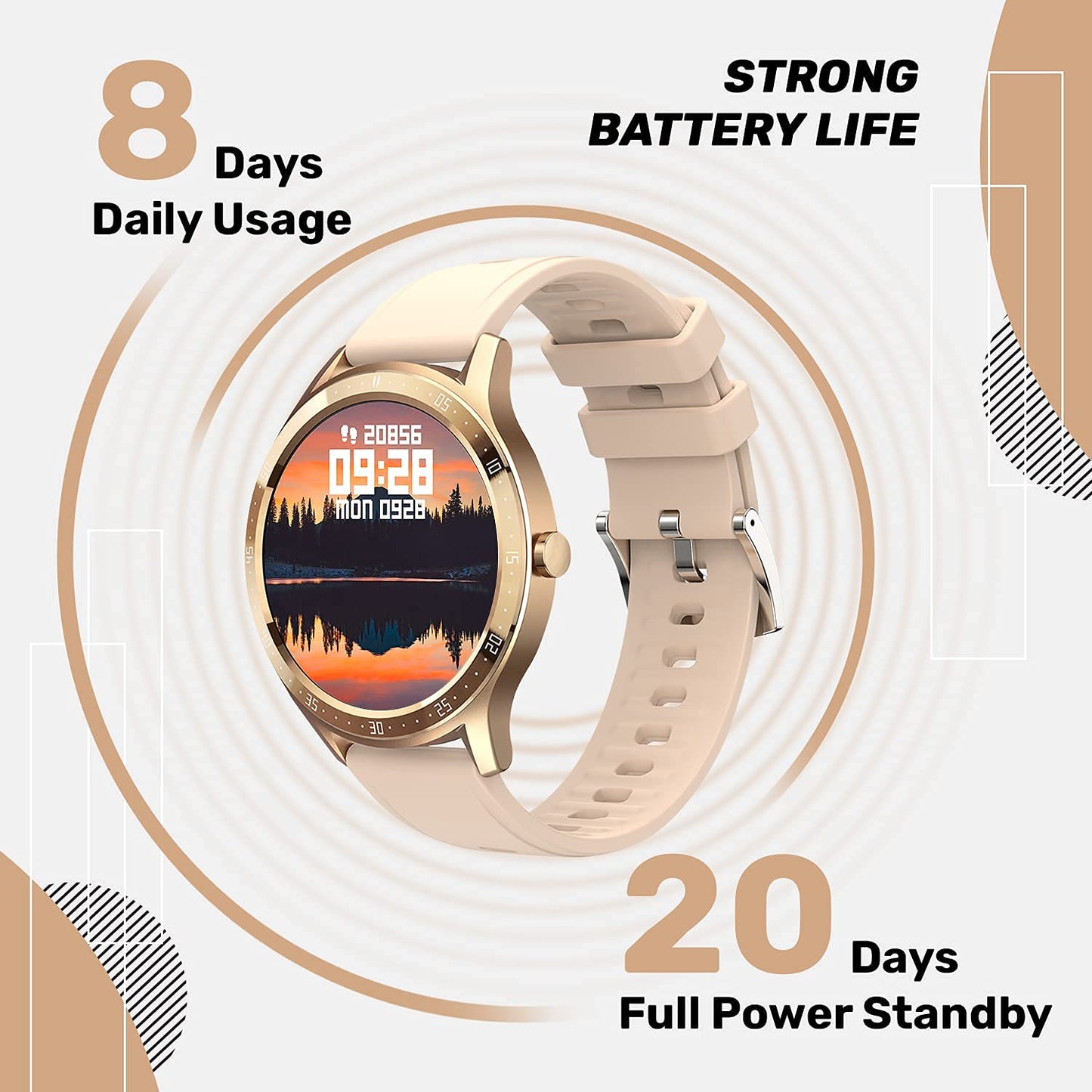 (Refurbished) Fire-Boltt 360 SpO2 Full Touch Large Display Round Smart Watch with in-Built Games, 8 Days Battery Life, IP67 Water Resistant with Blood Oxygen and Heart Rate Monitoring (Gold) (BSW003)