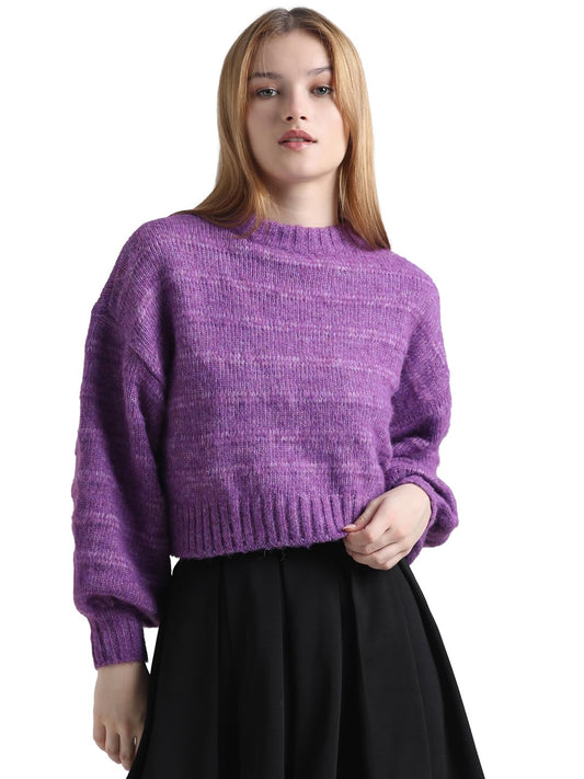 ONLY Women's Polyester Blend Round Neck Pullover Sweater (Amaranth Purple)