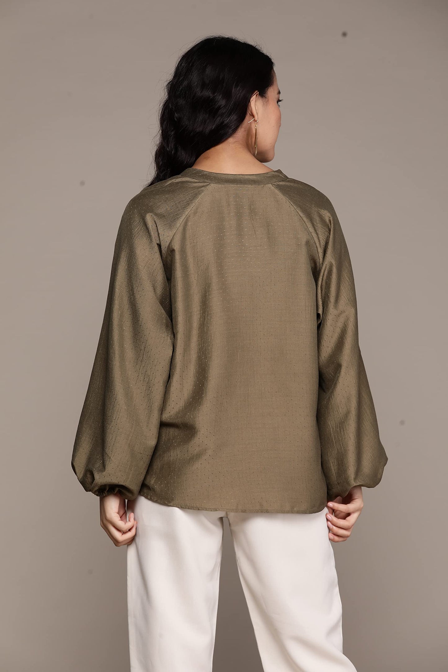 Aarke Ritu Kumar Olive Cuffed Sleeve Top