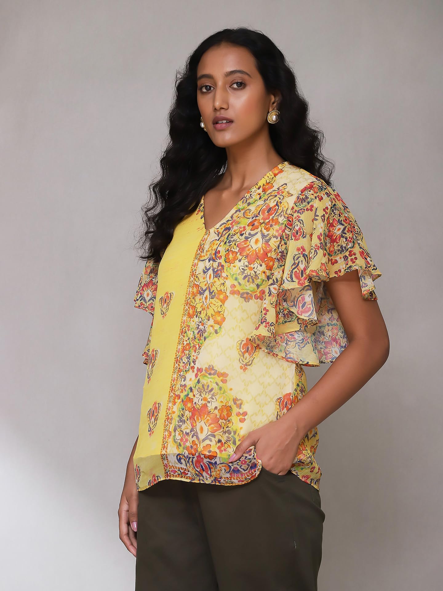 Aarke Ritu Kumar Yellow Floral Print Top