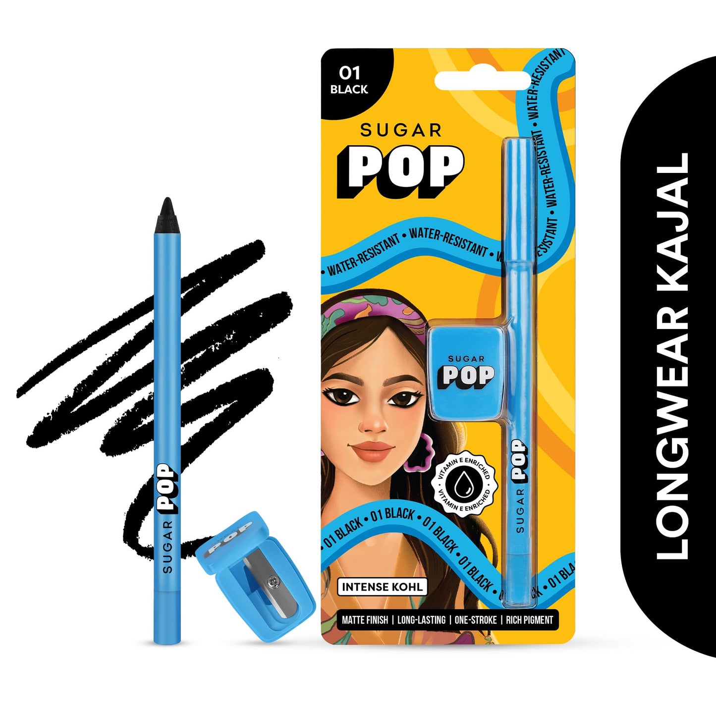 SUGAR POP Intense Kohl - 01 Black | Matte Finish | Water Resistant | with Sharpener