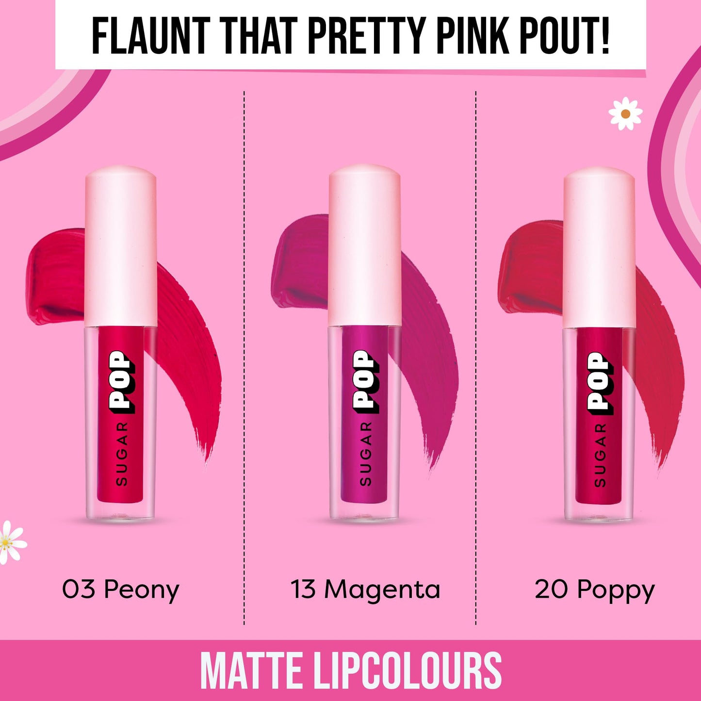 SUGAR POP Mattelicious Trio - The Pink Edit | Set of 3 Full Sized Lipsticks Pink Matte Lipcolours | Non-drying, Transfer-proof & Smudgeproof