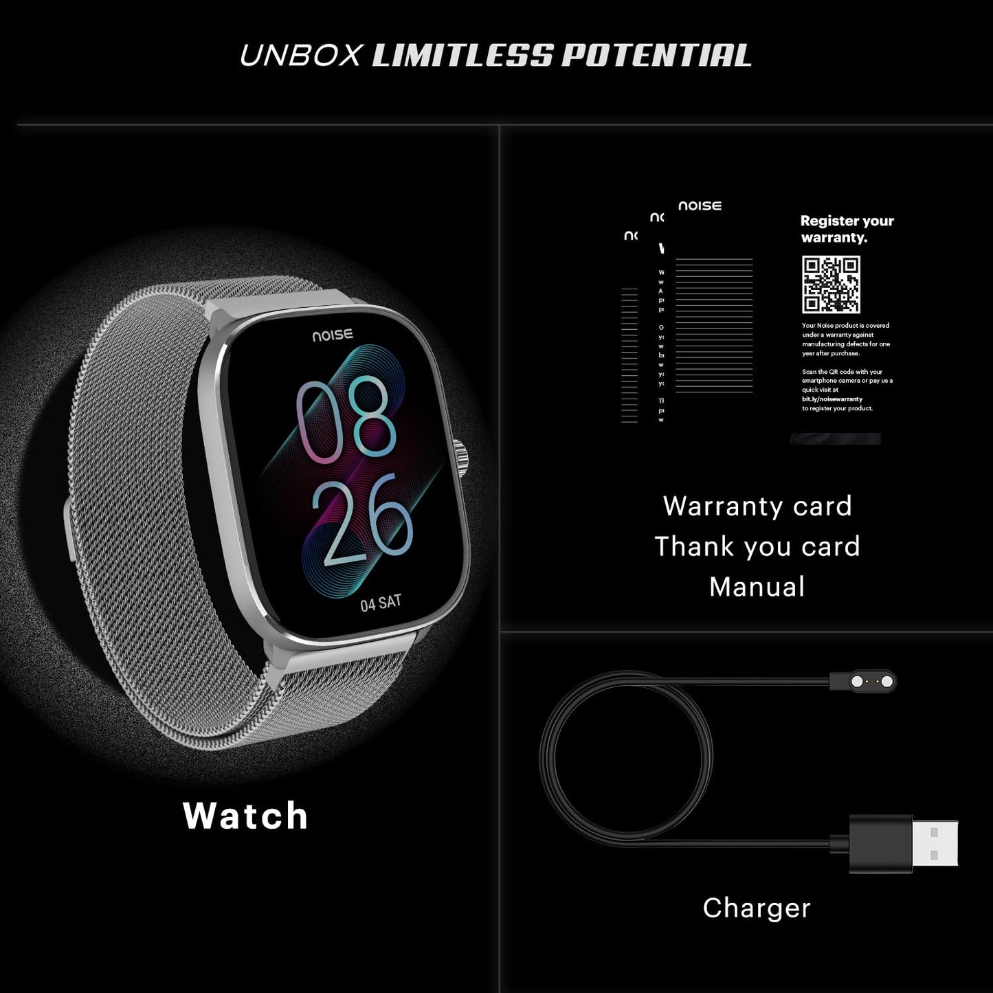 Noise New Macro Smart Watch with 2.0” HD Display,Metallic Finish BT Calling, Functional Crown, 7 Days Battery Life, Sleep Tracking, 200+ Watch Faces (Silver Link)