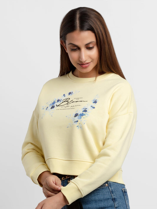 Status Quo Womens Printed Round Neck Sweatshirt Lemon