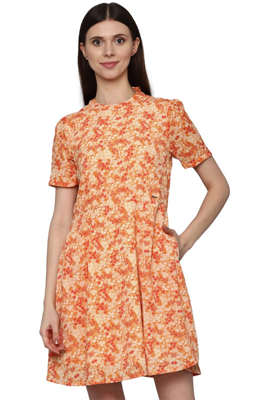 Allen Solly Women's Polyester Blend A-Line Above The Knee Dress (Orange)