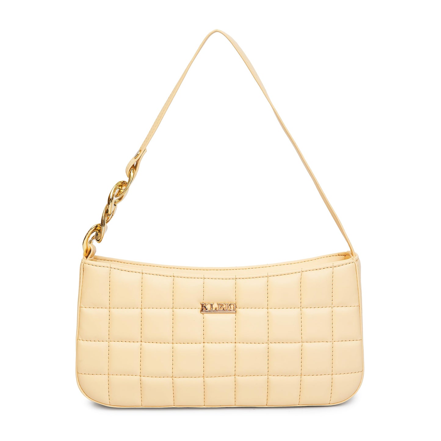 KLEIO Vegan Leather Quilted Elegant Sling Bag For Women with Zip Closure (Cream) | Casual Crossbody Bag for Girls for Everyday Use | Suitable for Parties, Functions, College & Office