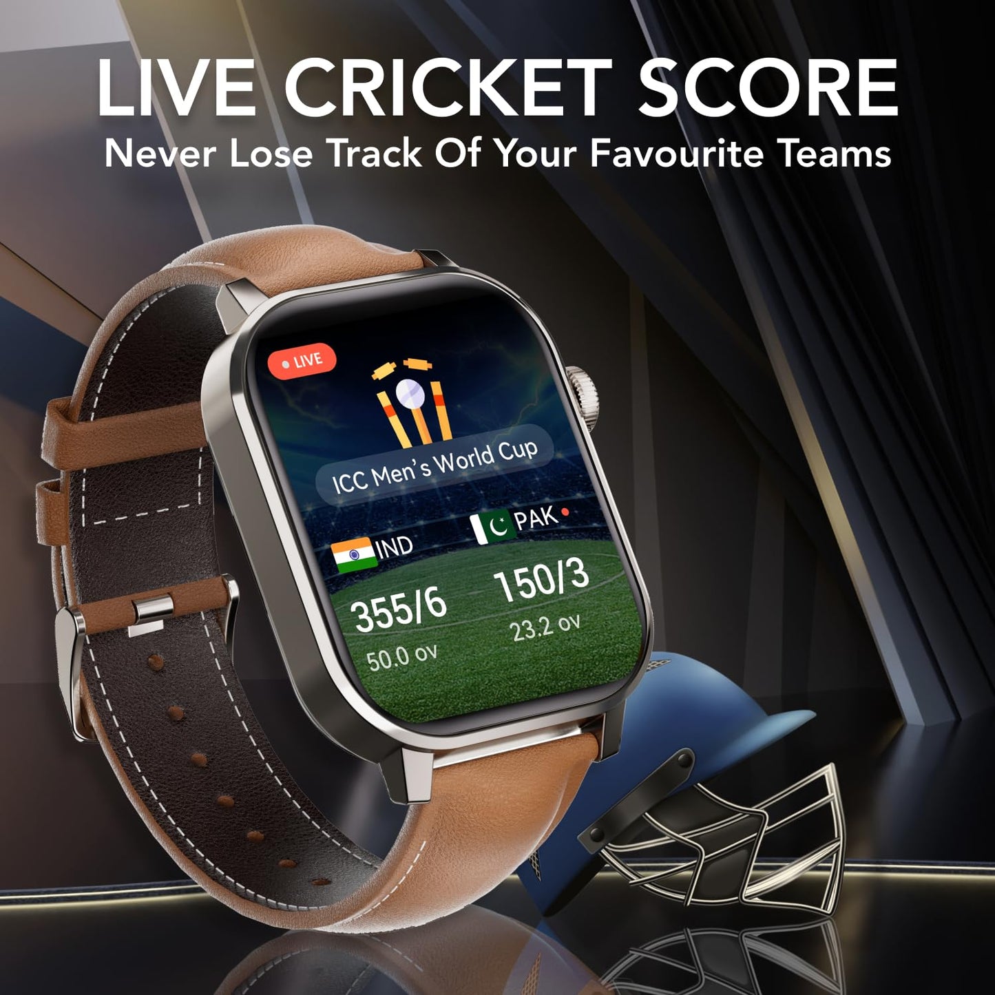 Newly Launched Ace X Luxe 1.96" AMOLED Smartwatch, Live Cricket Score, Premium Metallic Build Smartwatch, Always On Display, Bluetooth Calling, Functional Crown(Brown Leather)
