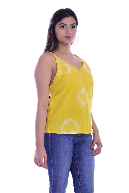 Ravaiyaa - Attitude is everything Cotton Women's Tank Tops Block Printed Sexy Top Sleeveless T Shirts Vest Tank Top (Yellow Shibori)