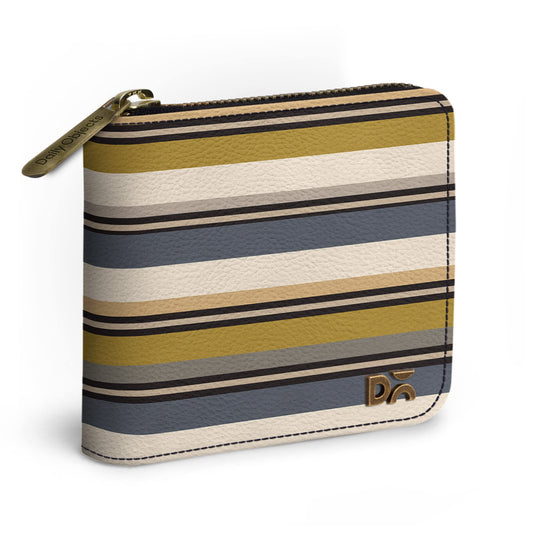 DailyObjects Drab Pin Stripes Women's Zip Wallet | Made with Vegan Leather | Carefully Handcrafted | Holds up to 8 Cards | Slim and Easy to Fit in Pocket | Coin Pocket with Button Closure