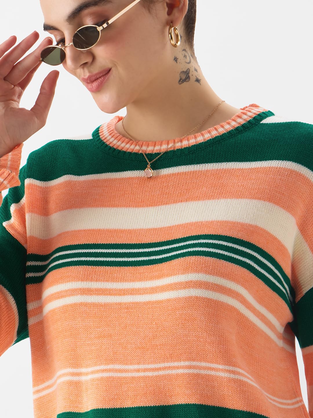 The Souled Store TSS Originals: Panama Stripes Women Oversized Sweaters Multicolour