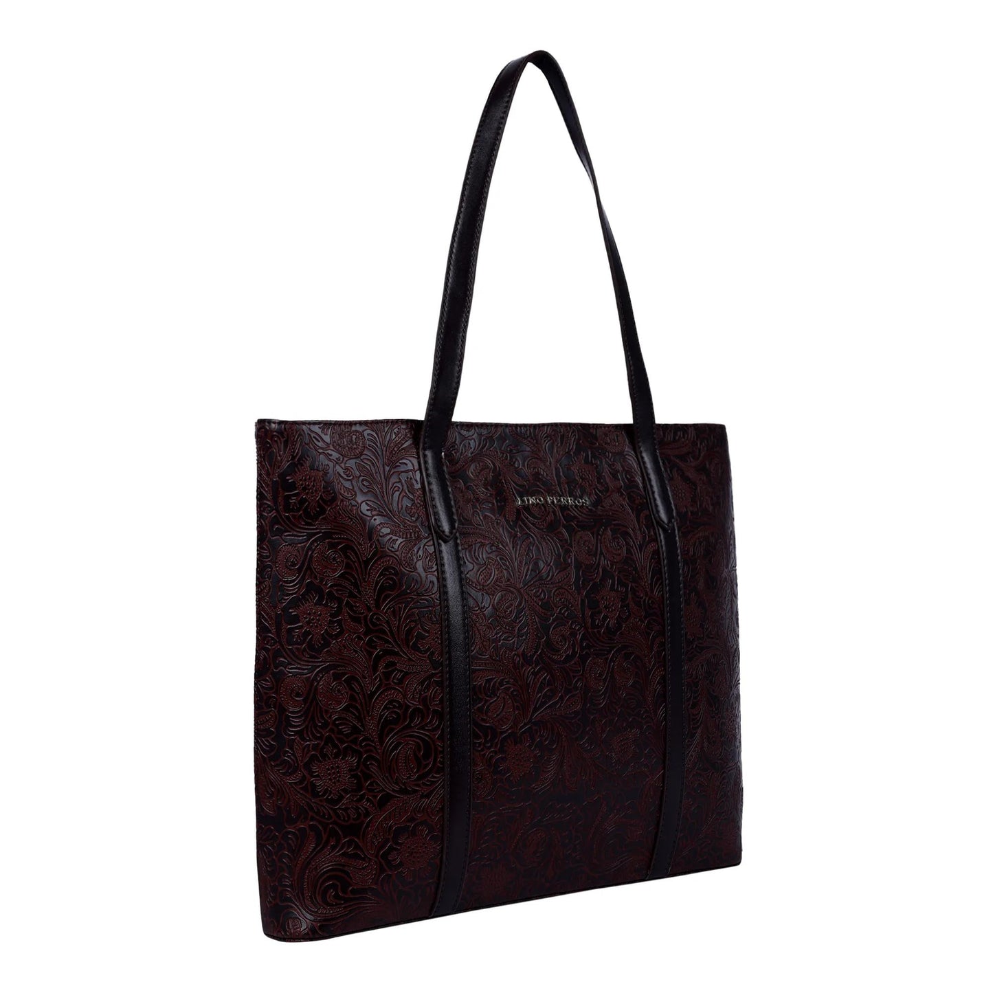 Lino Perros Womens Brown Floral Embossed Print Handbag