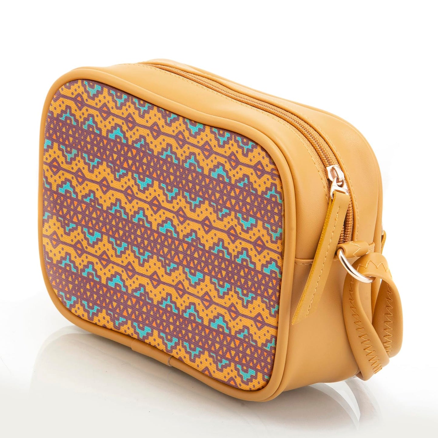 SACCI MUCCI Stylish Box Sling Bag for girls | Side Purse for Women Stylish Latest | Cross Body Sling Box Bags for Girls -EthnicTraditional Print (Mustard)