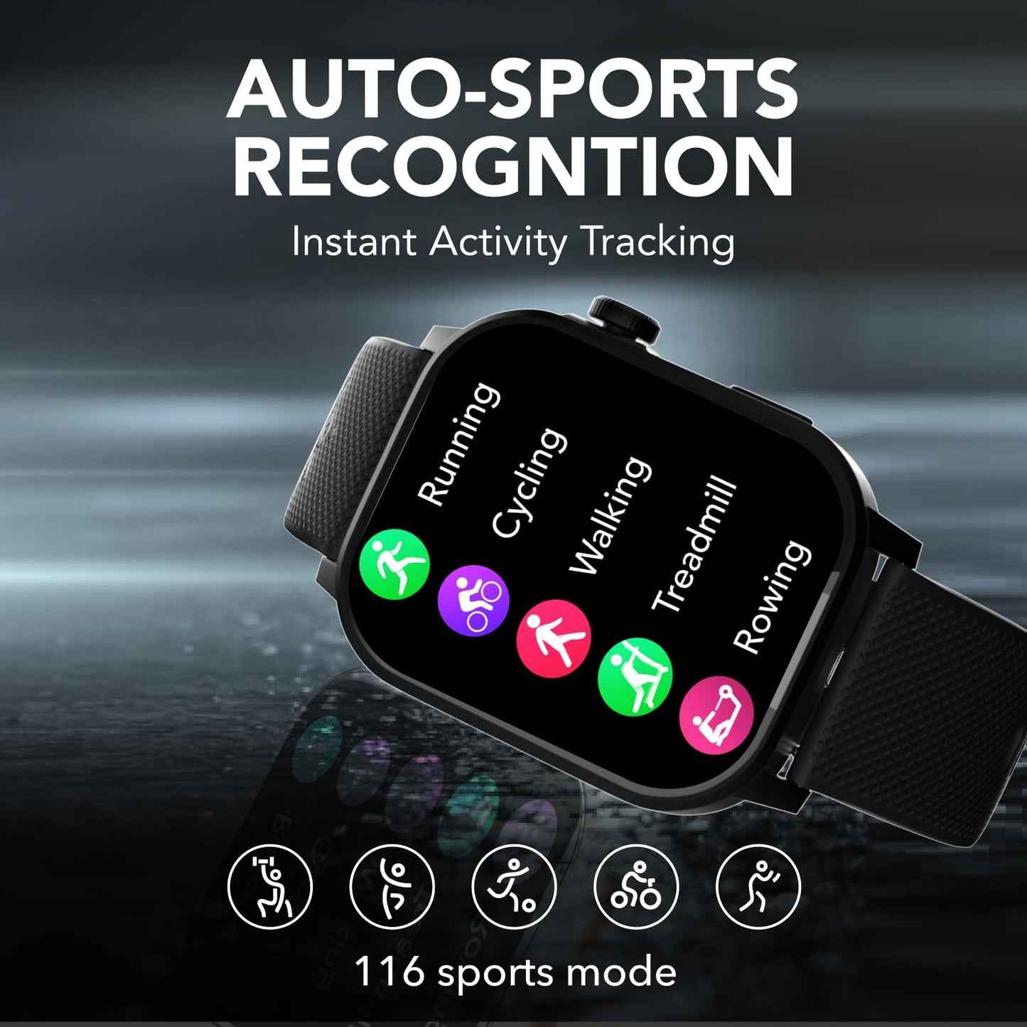 Cultsport Newly Launched Ace X 1.96" AMOLED Smartwatch, Premium Metallic Build Smartwatch, Always On Display, Bluetooth Calling, Live Cricket Score,Functional Crown(Black Silicone)