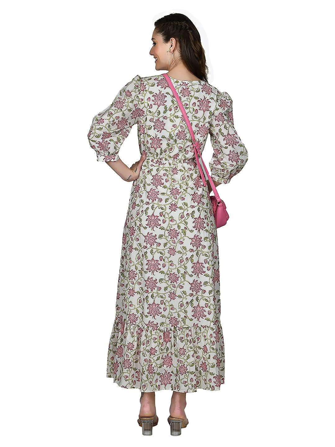 Zink London Women's White Floral Print Maxi Dress