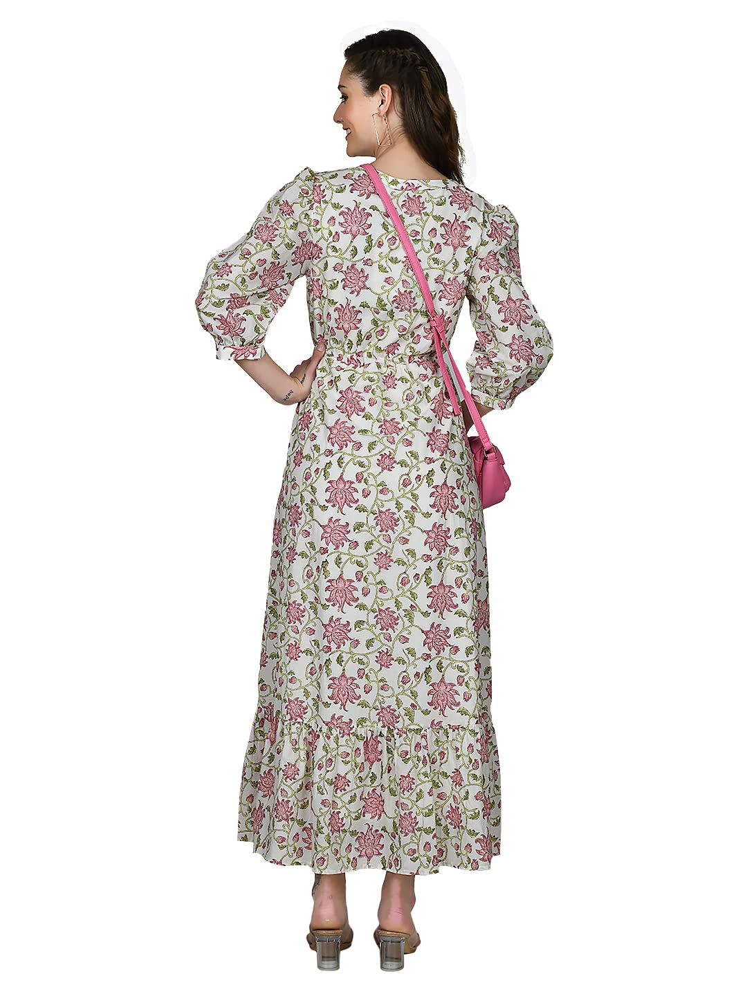 Zink London Women's White Floral Print Maxi Dress