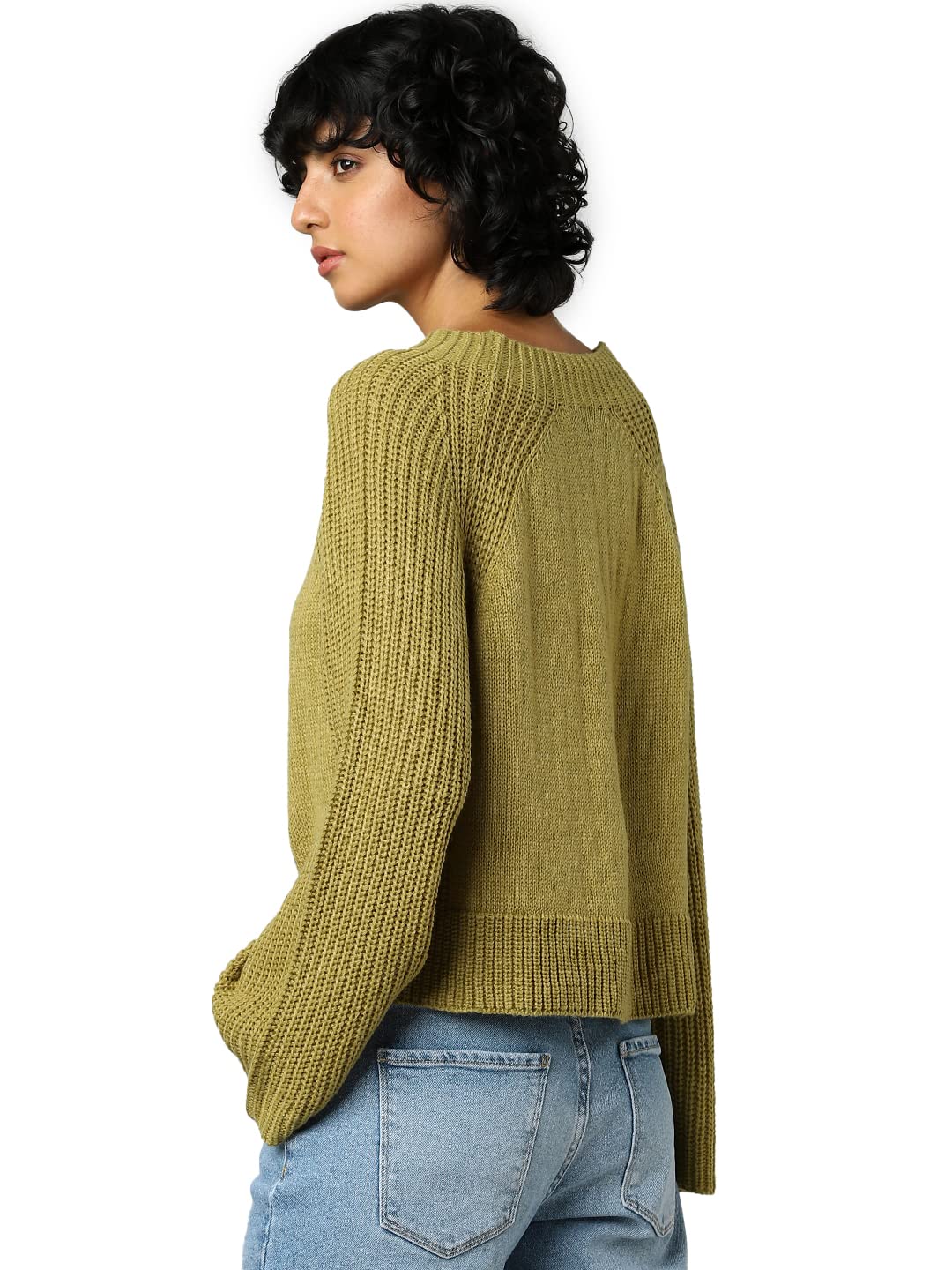 Only Women's Acrylic Casual Sweater (Green Moss)