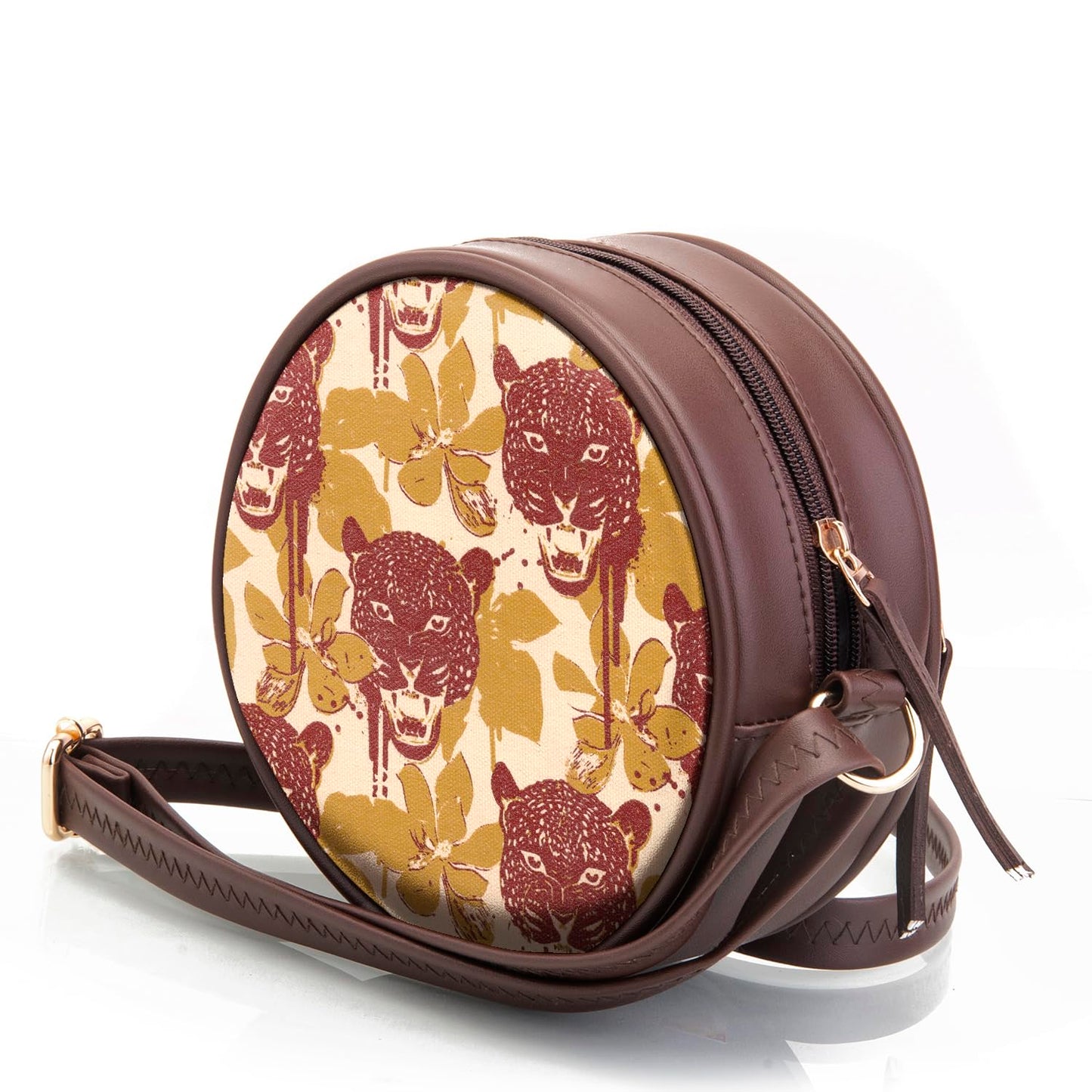 SACCI MUCCI Round Round Sling Bag, Printed Sling Bag For Girls, Crossbody Bag For Women, gifts for women, Shoulder Bag with Strap - Wild Print (Brown)