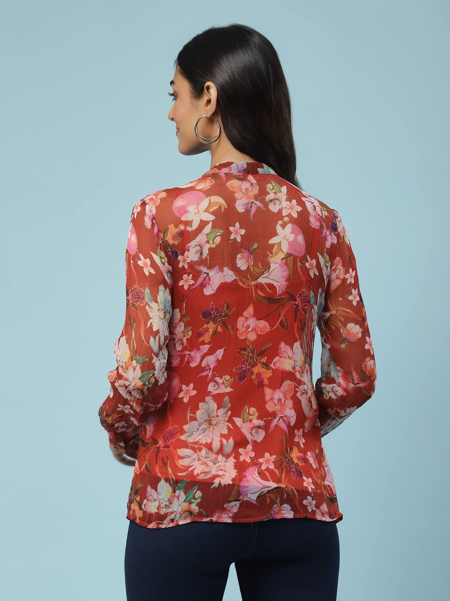 Aarke Ritu Kumar Red Floral Print Tie-Up Shirt with Camisole