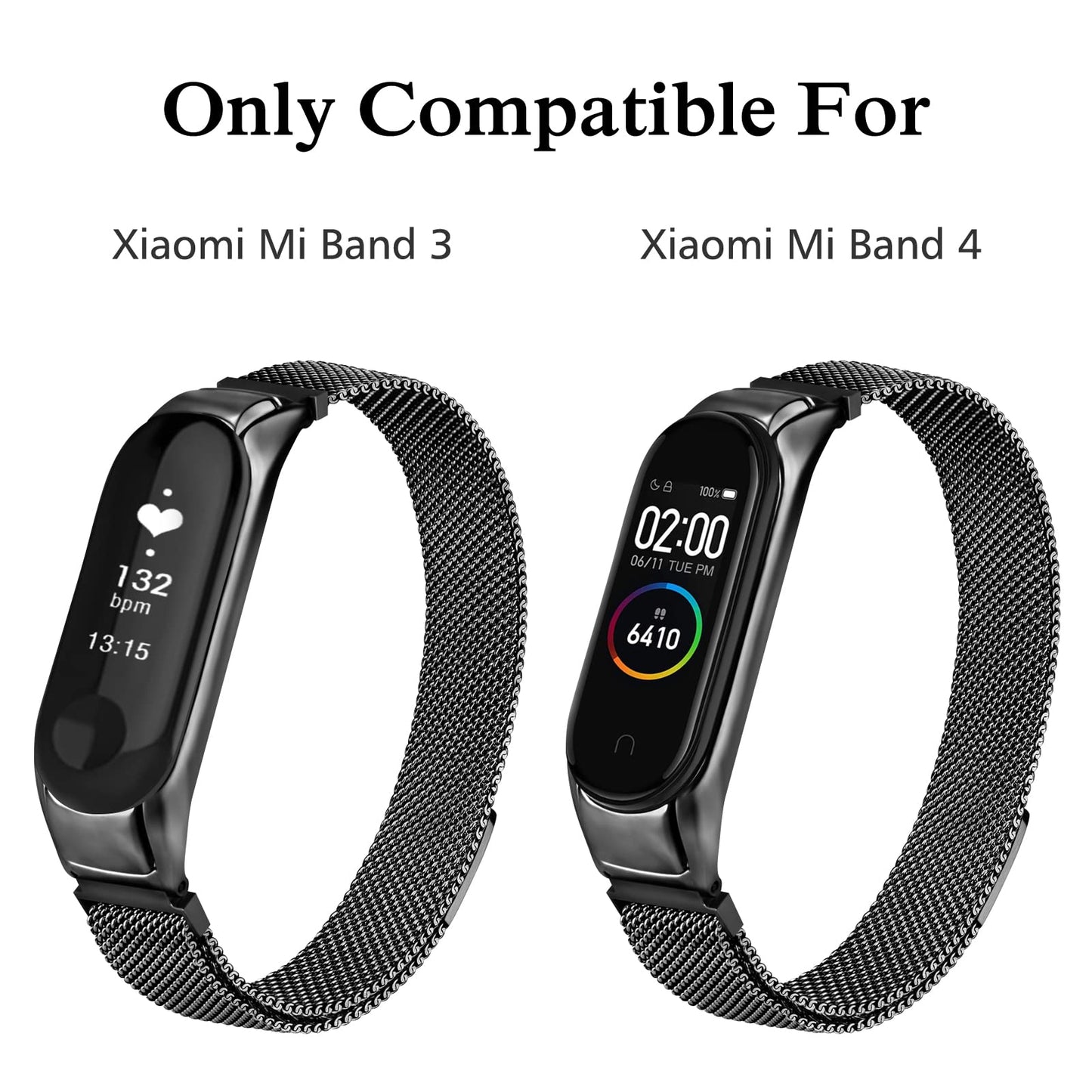 Tobfit Magnetic Strap Compatible for Xiaomi Mi Band 4 / Mi Band 3 (Machine Not Included), Stainless Steel Chain Strap with Magnetic Buckle, Sport Replacement watchstrap for Women & Men (Black)