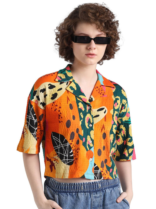 ONLY Women's Regular Fit Shirt (15330020-Sun Orange_Sun