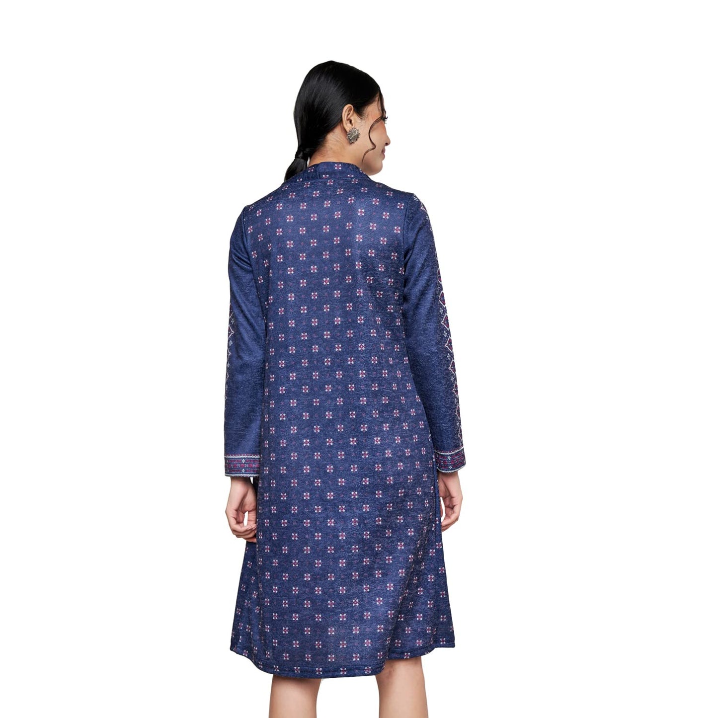 Global Desi Women's Polyester Straight Knee Length Dress (Blue)