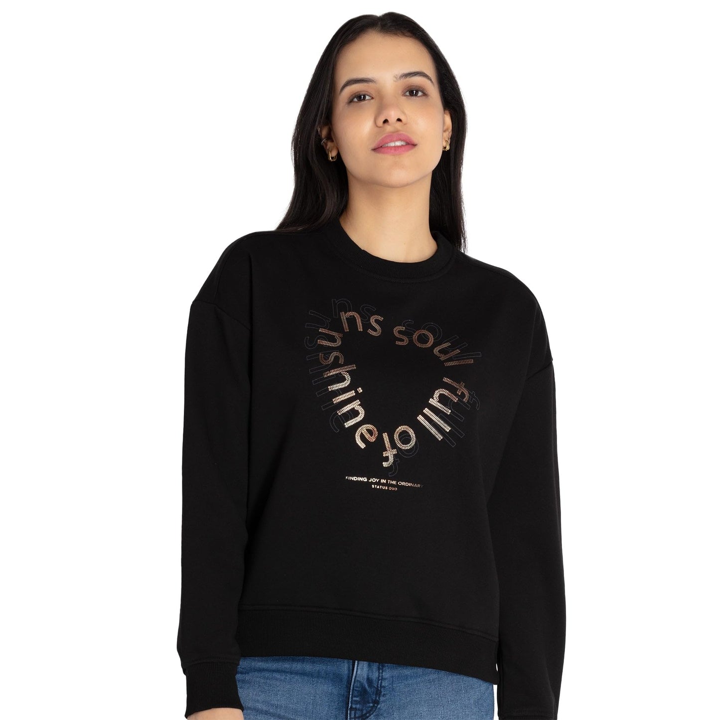 Status Quo Womens Printed Round Neck Sweatshirt Navy