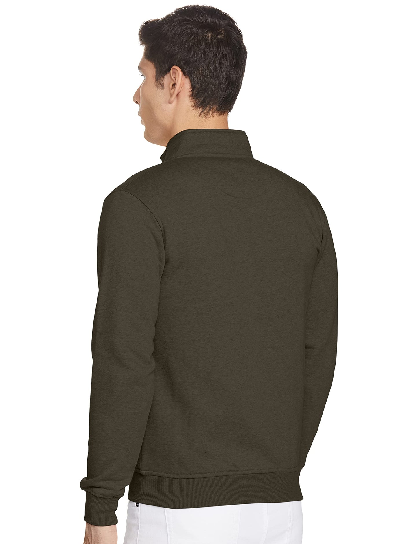 Qube By Fort Collins Men's Cotton Hooded Neck Sweat Shirt (Olive Green)