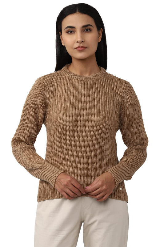 Van Heusen Women's Cotton Crew Neck Sweater (VWSWURGB142422_Brown