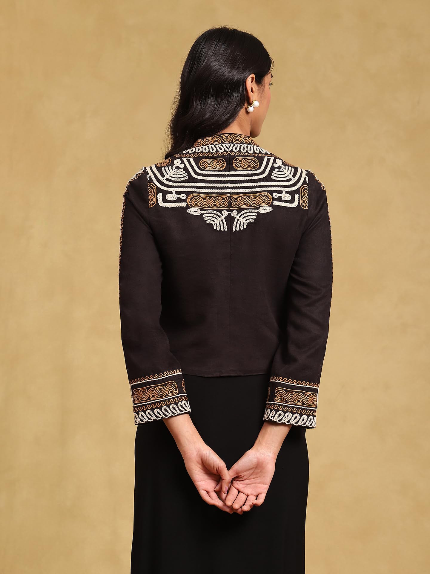 Label RITU KUMAR Black Embroidered Structured Jacket