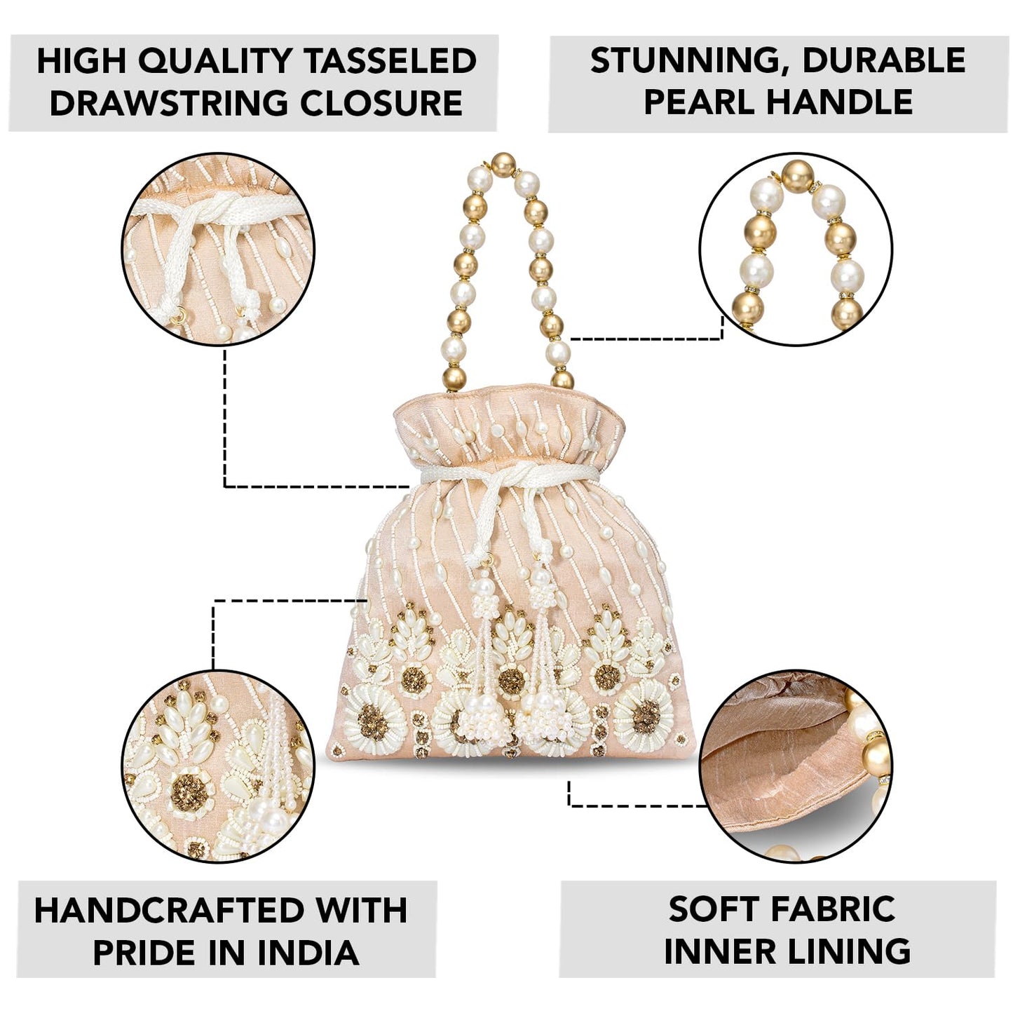 Peora Rose Gold Potli Purse for Women Handmade Evening Handbag Stylish Bridal Fashion Wristlet Bag for Girls