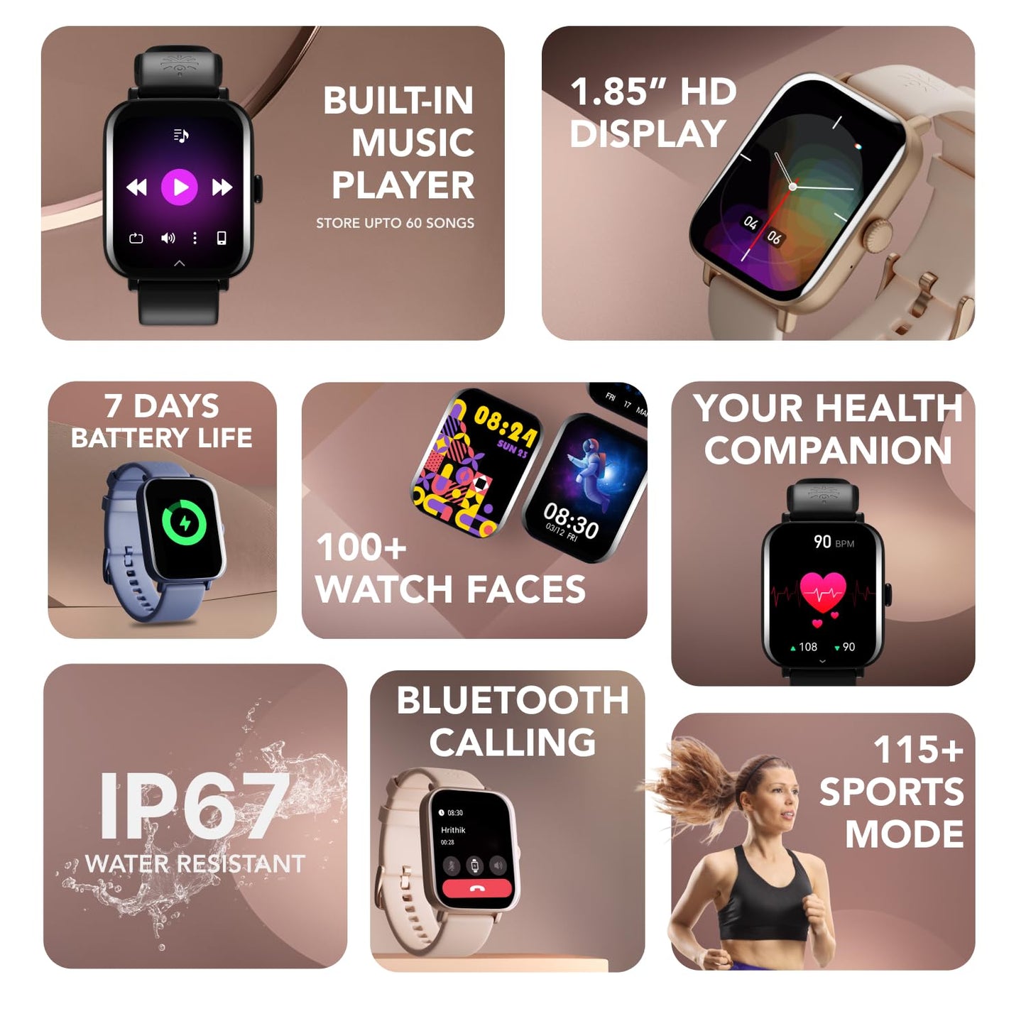 Cult.Sport Beats 1.85" HD Screen, 320 * 386, 600 nits, BT Calling, Crown Control, TWS Pairing Smartwatch  (Black Strap, Free Size)