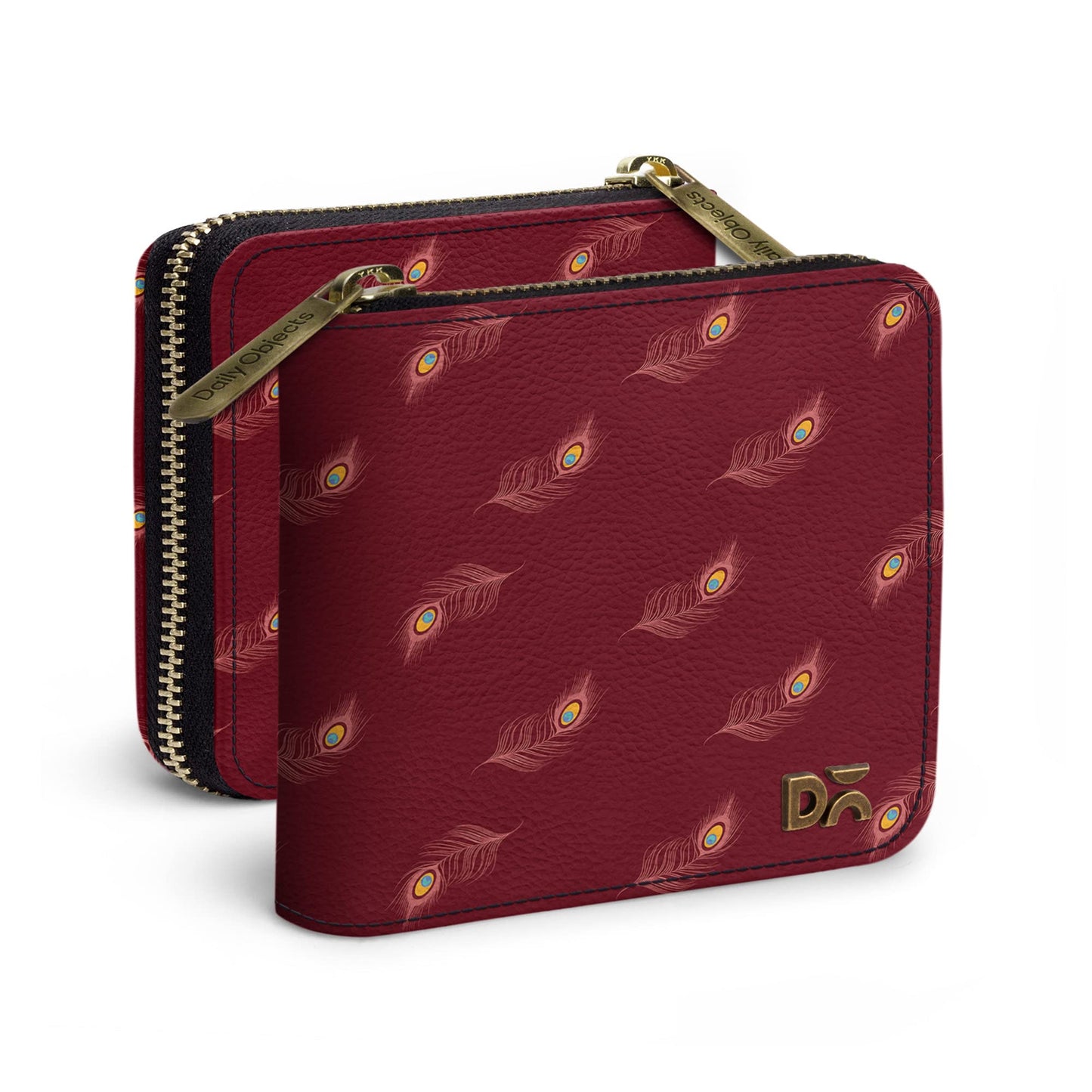 DailyObjects Maroon Feathers Women's Wallet | Made with Vegan Leather Material | Carefully Handcrafted | Holds up to 8 Cards | Slim and Easy to Fit in Pocket | Coin Pocket with Button Closure