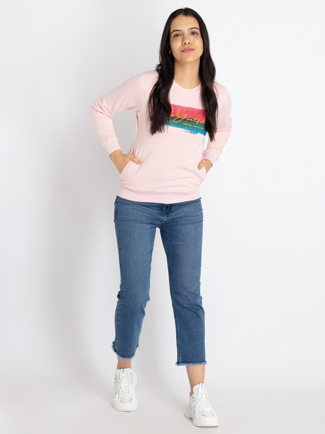 Status Quo Womens Printed Round Neck Sweatshirt Pink